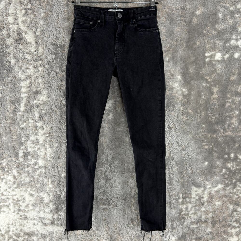 Mango Size 1 High Waisted Raw‎ Hem Skinny Denim Jeans Black Long Women